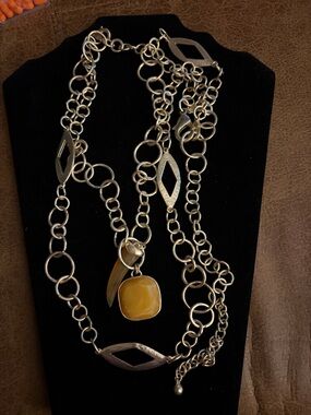 Chico’s Gold  Multi-Chain Pendant Necklace with Amber Yellow Stone